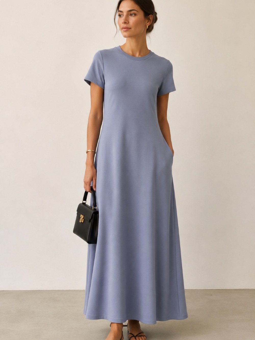 Anthropology Bailey maxi dress L blue modal capsule luxury office coastal money